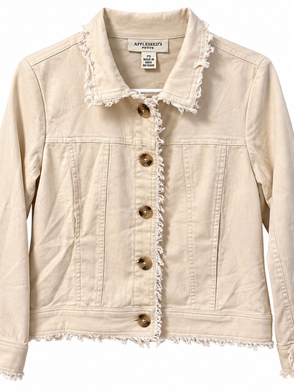 Appleseed’s Petite Cream Raw Edge Button Front Jacket PS